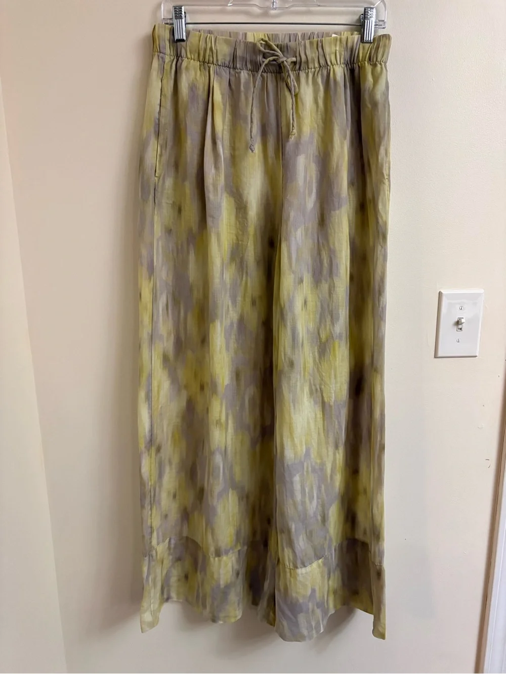 Zara ZW Collection Ramie Printed Palazzo Pants Ikat Wide Leg M resort pool vacat